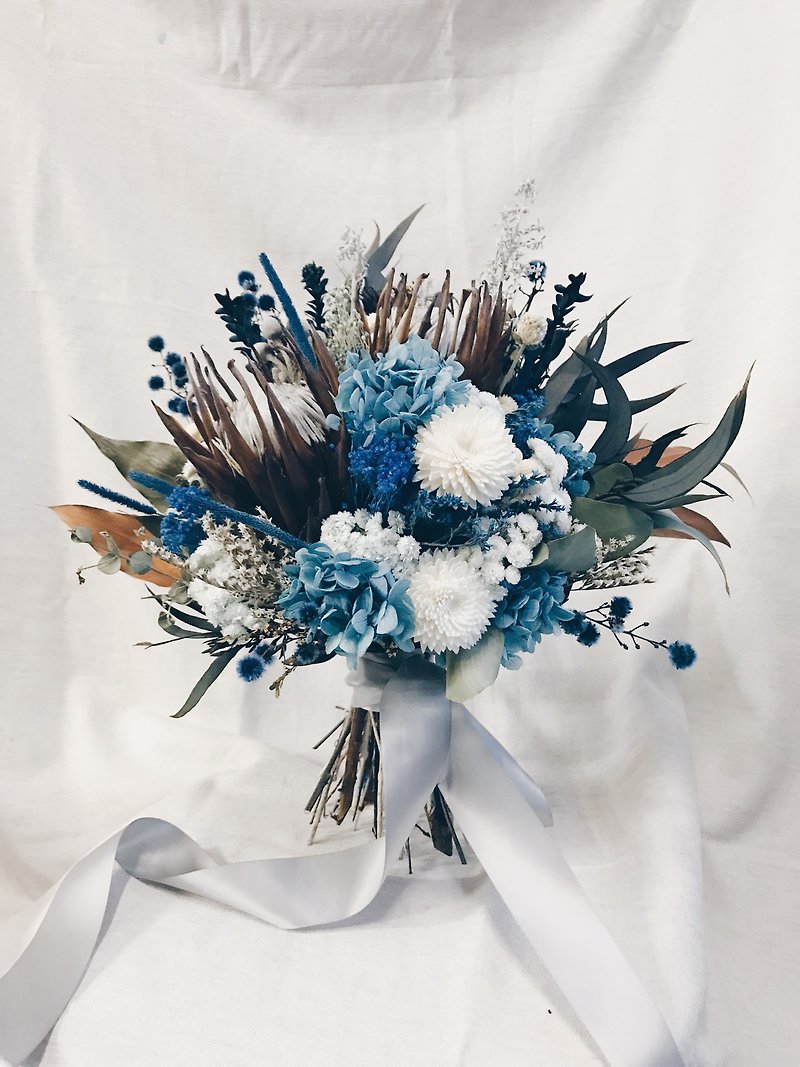 [Hermes]TFC Wedding Wedding Dry Flower Bouquet Wrist Flower Corsage Blue Green White - ช่อดอกไม้แห้ง - พืช/ดอกไม้ 