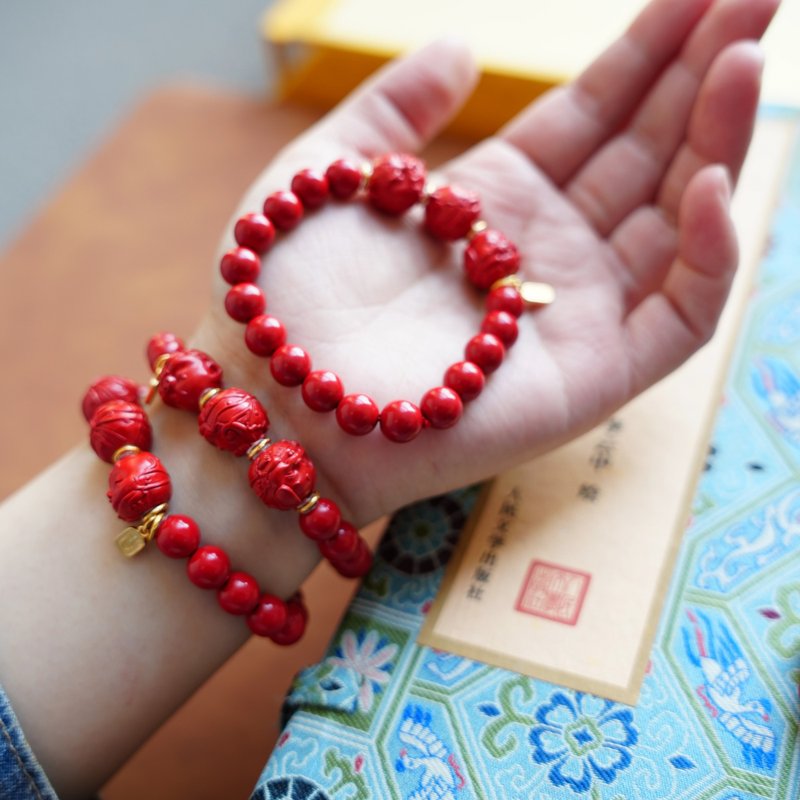 三合系列硃砂手串 生肖 日常搭配輕奢手飾 - 手鍊/手環 - 其他材質 紅色