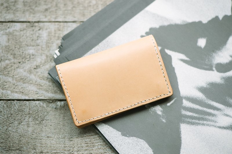 Vegetable tanned hand-stitched thin business card holder - Card Holders & Cases - Genuine Leather Orange