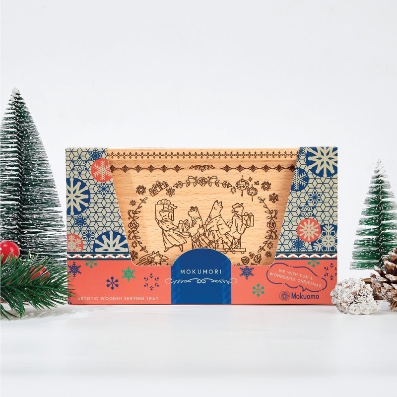 長頸小貓木製藝術木盤 - MokuMori 聖誕系列 - 擺飾/家飾品 - 木頭 咖啡色