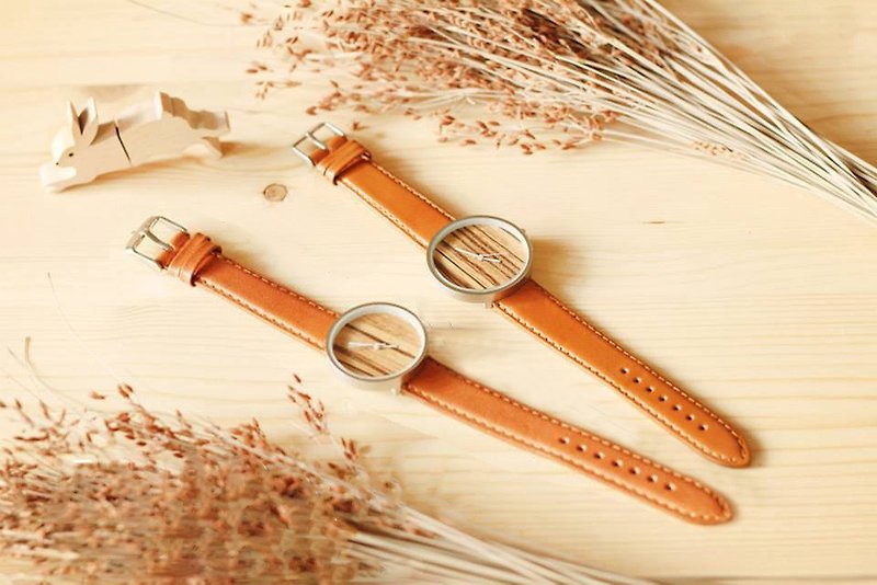 原木手工錶 嚮往自由 金屬錶框/斑馬紋木/皮錶帶 - 女裝錶 - 木頭 咖啡色