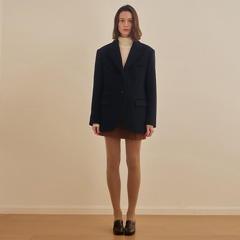 Tailored Wool Cashmere Half coat - Navy - Women's Blazers & Trench Coats - Other Materials 