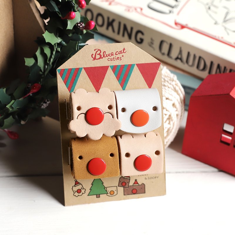 Christmas Gift/Christmas Exchange Gift Xmas Tinny Genuine Leather Hub Old Man Snowman Elk - ที่เก็บสายไฟ/สายหูฟัง - หนังแท้ สีแดง