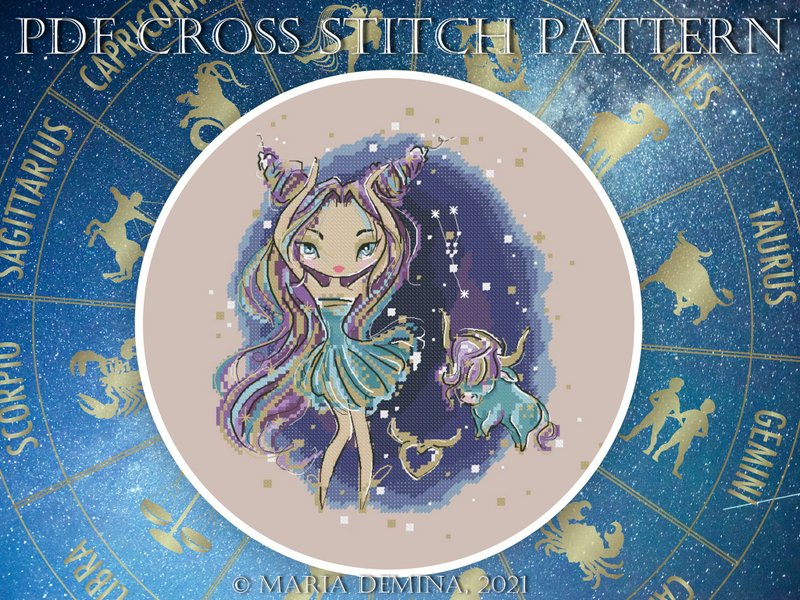 Zodiac - Taurus PDF cross stitch pattern - 手工藝教學/工具書 - 其他材質 