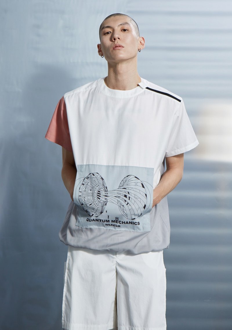 下擺束口開肩上衣 - 白 - 男 T 恤 - 棉．麻 白色