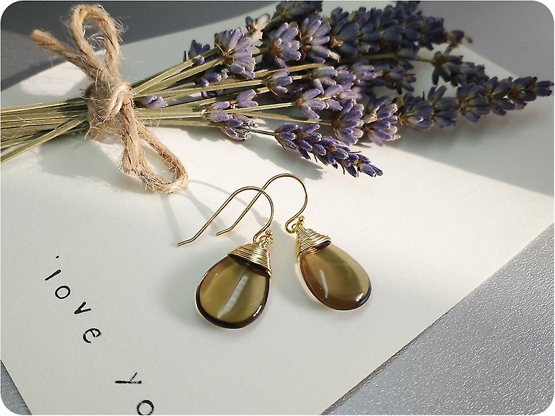 S Lee-925 Silver(Gold Plated) Hand-made Half Treasure Series-Citrine Drop Ear Hook - Earrings & Clip-ons - Gemstone 