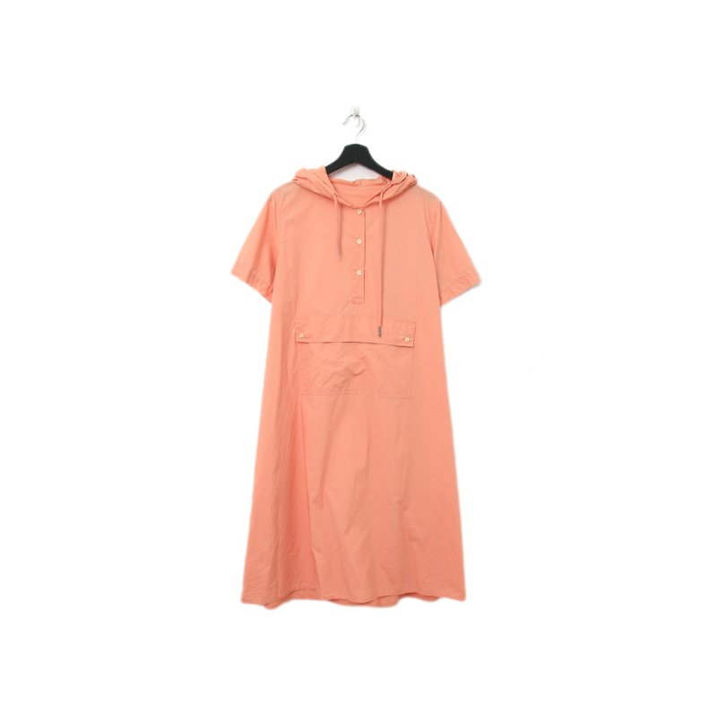 Back to Green-復古長洋裝 鮭魚粉 連帽洋裝Ls-51//vintage dress - 洋裝/連身裙 - 棉．麻 