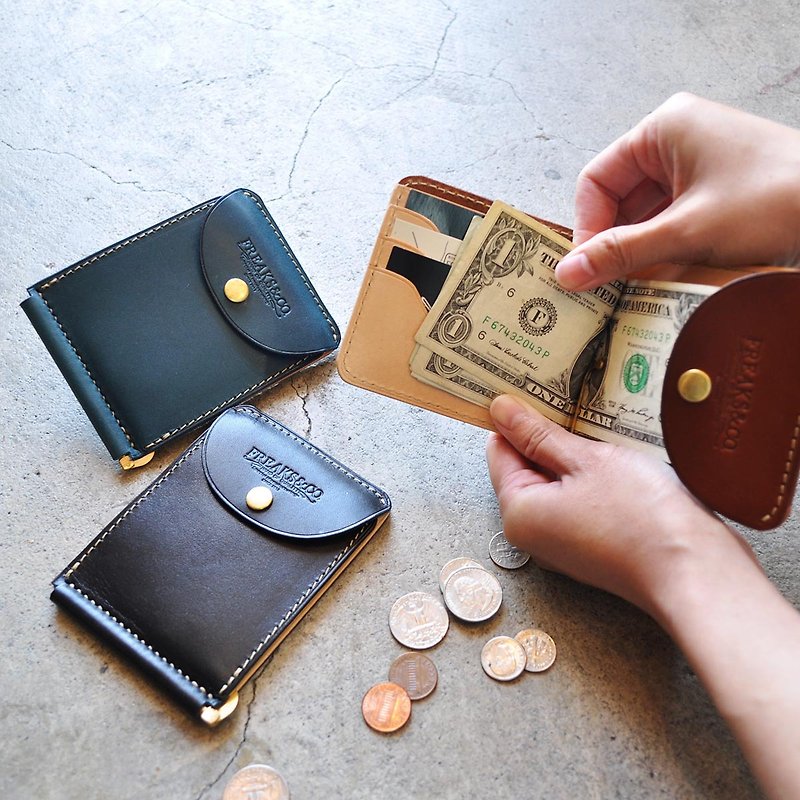 Money clip bill scissors wallet Tochigi leather 5 colors available - Wallets - Genuine Leather Blue