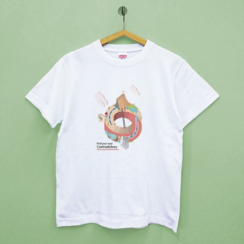 【插畫家/阿藍糕】矛盾人生系列 台中 日本品牌純棉柔感 中性T恤 - 男 T 恤 - 棉．麻 白色
