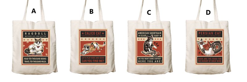 Cat and book canvas bag - กระเป๋าแมสเซนเจอร์ - ผ้าฝ้าย/ผ้าลินิน 