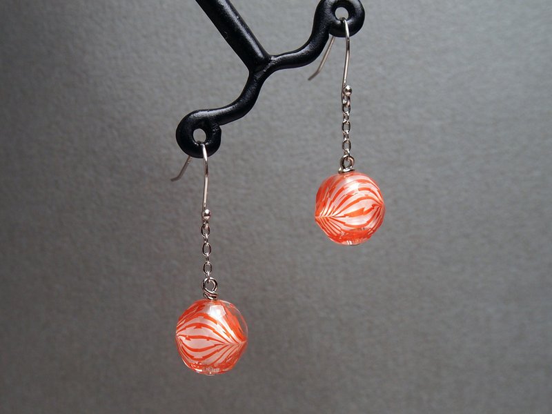 #GE0246 Murano Glass Beads Earring - ต่างหู - แก้ว สีแดง