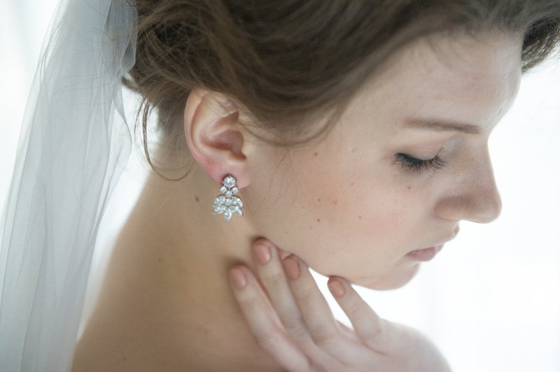 鋯石鑲鑽婚禮耳環 2240 - 耳環/耳夾/耳骨夾 - 其他材質 