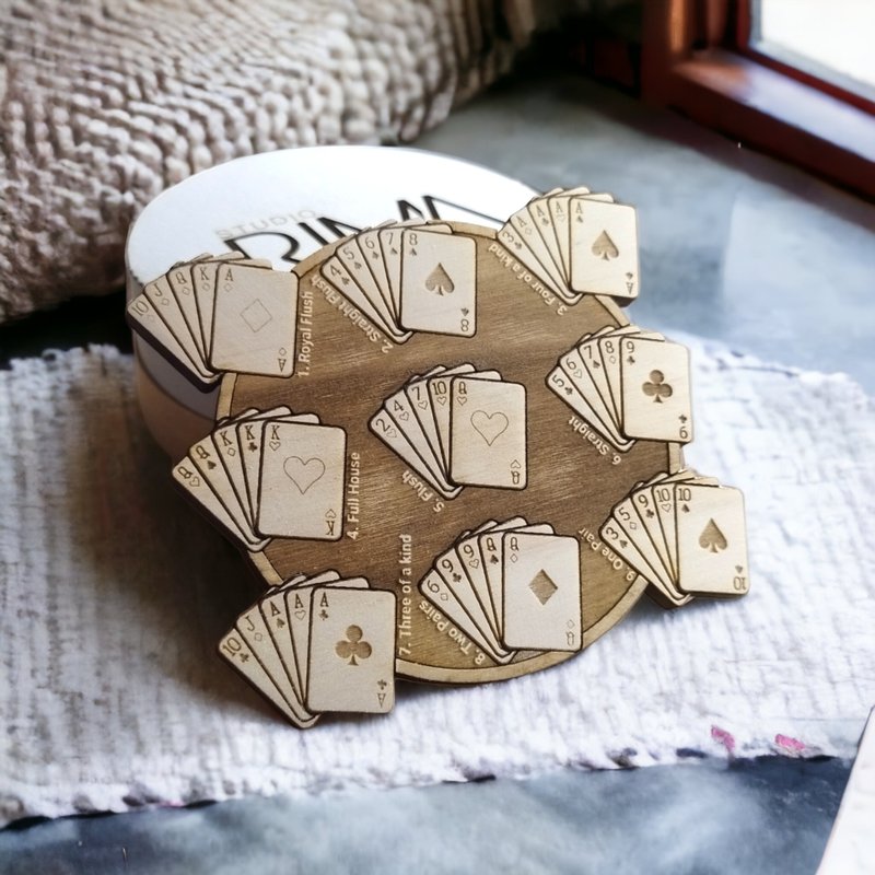 Poker Coasters Wooden Set – Great Gift for Card Players and Home Bar Accessories - 杯墊 - 木頭 
