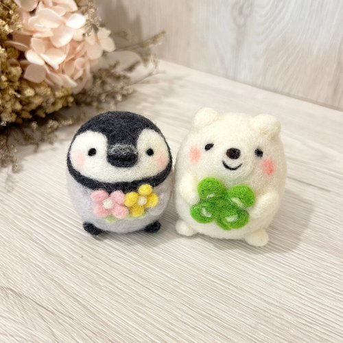 兔瓜小花園插畫羊毛氈 企鵝小花北極熊 花園小動物 羊毛氈娃娃 療癒 送禮 熊熊 白熊
