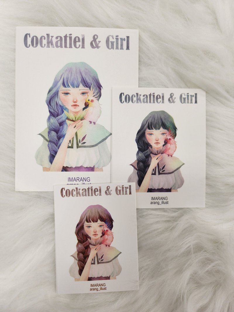 Cockatiel & girl collage paper 180g - 貼紙 - 紙 