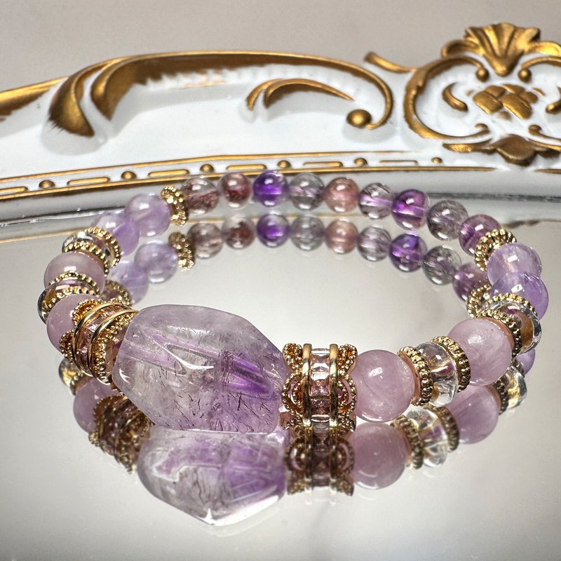 Purple Super Seven Natural Crystal Bracelet | Kunzite | Lavender Amethyst | Super Seven | - Bracelets - Crystal Purple