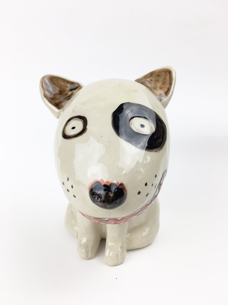 Nice Little Clay Stereo Handmade Ornament White Dog 112505 - Items for Display - Pottery White