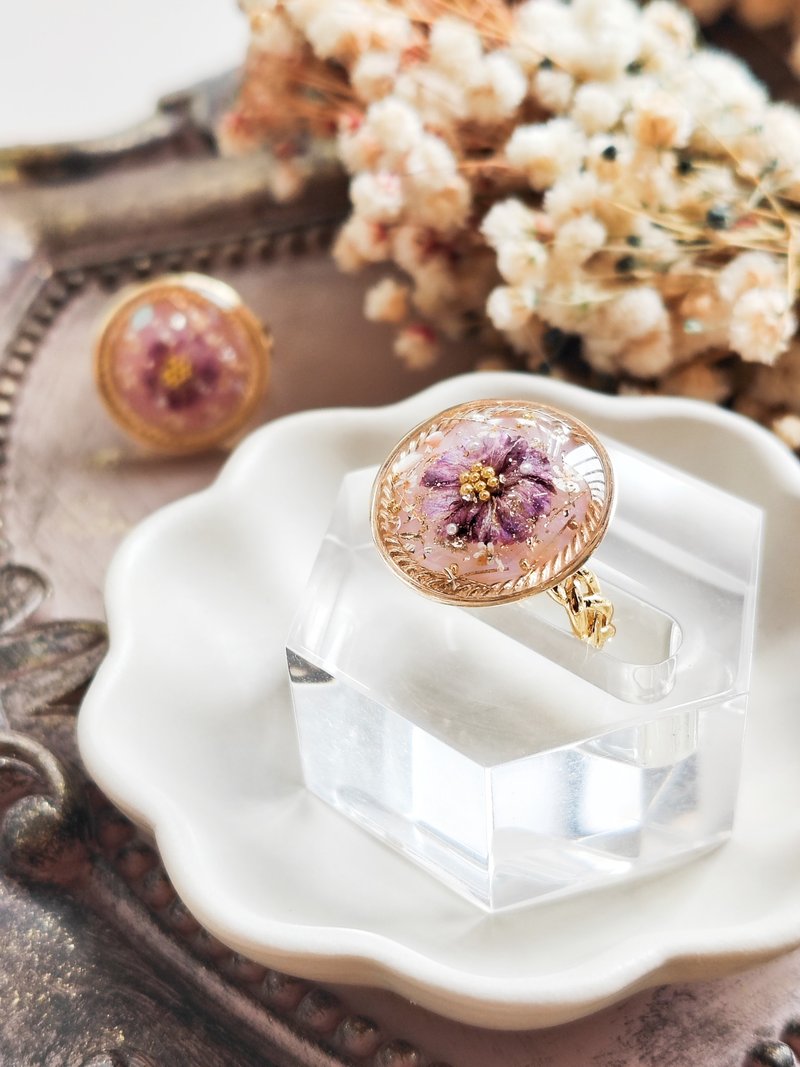 #RA110 梦幻花园 Full Star pink purple flower ring open ring adjustable size - General Rings - Plants & Flowers Purple