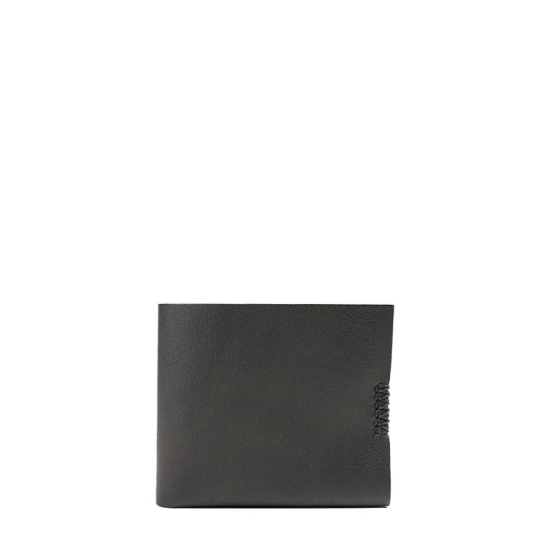 Design sense buffalo leather short clip-fog black - กระเป๋าสตางค์ - หนังแท้ สีดำ
