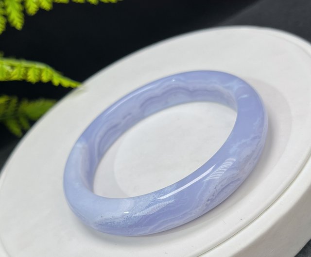 收藏級藍紋瑪瑙手镯60MM 高冰玉化千層奶藍色玉髓手環和諧幸運