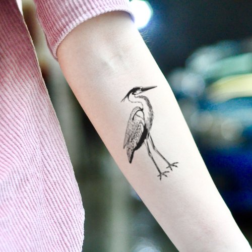 OhMyTat OhMyTat 大藍鷺 Great Blue Heron 刺青圖案紋身貼紙 (2 張)