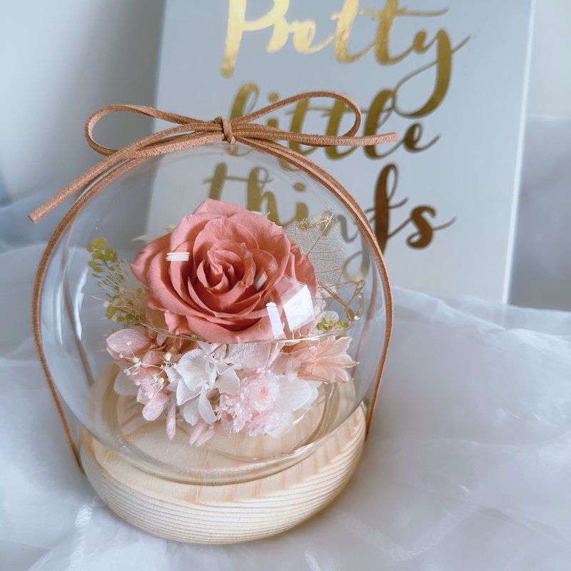 午後蜜桃 永生玫瑰玻璃盅 永生花鍾罩 生日 告白 紀念日 聖誕節 - 乾燥花/永生花 - 植物．花 粉紅色