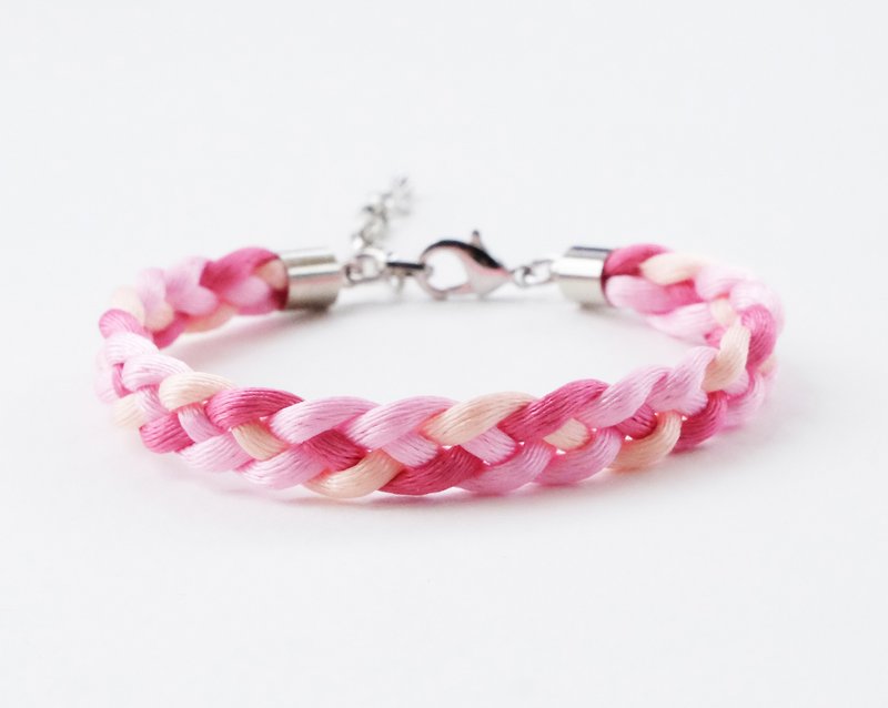 Pink braided mini bracelet - 手鍊/手鐲 - 其他材質 粉紅色