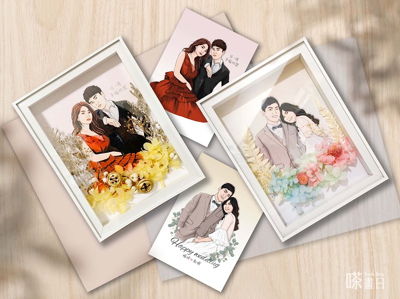 Customized half-length realistic illustration∣with dry flower photo frame + electronic file - Picture Frames - Plastic 