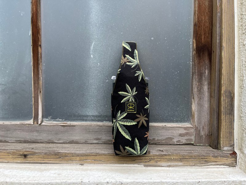 RuruRoad / 單把飲料提袋 - 水壺袋 / 很大的麻葉 - 手提包/手提袋 - 棉．麻 黑色