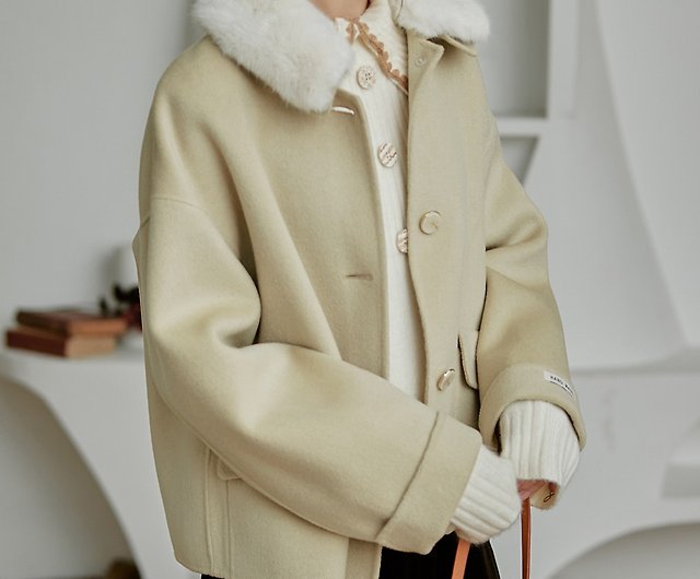 Precis Beige Wool Blend Single Breasted Coat with Detachable Collar-Size10-16 