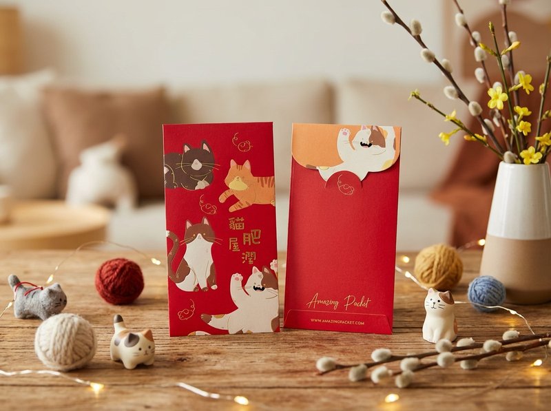 猫肥屋潤｜クリエイティブなライシー封筒｜利是廊 - ご祝儀袋・ポチ袋 - 紙 レッド