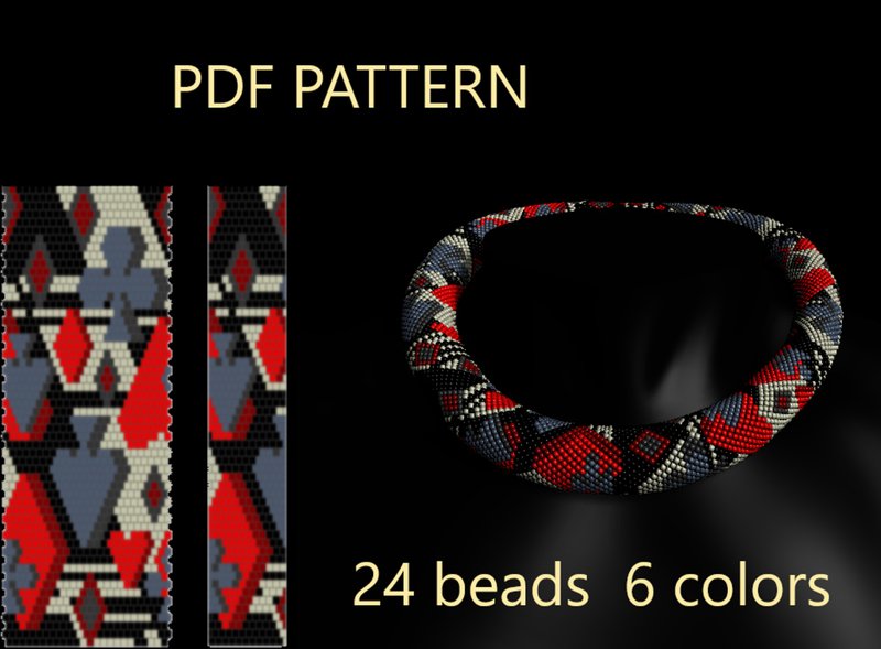 PDF Bead Crochet Pattern , Pattern for Necklace and Bracelet bead crochet - Other - Glass Red