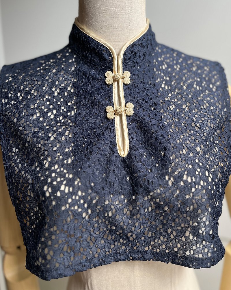 Lace China Collar / Moonlight - Qipao - Polyester Blue