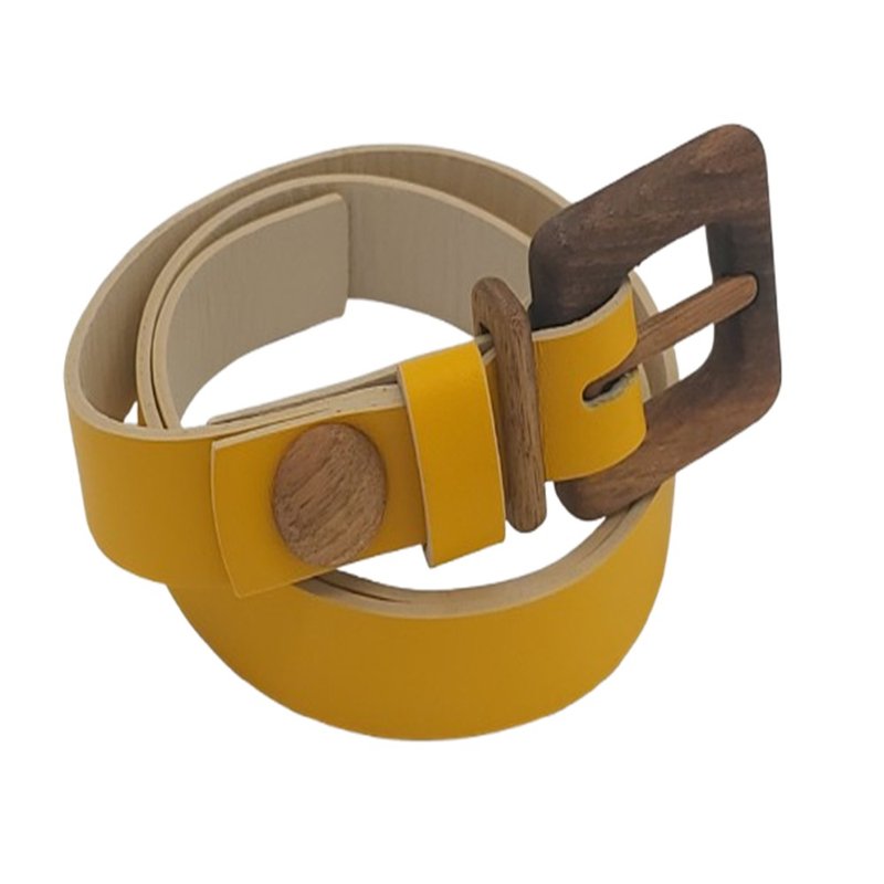 Wood Belt Fiordland Kind 210 - Walnut Wood Yellow Leather Belt - 腰帶/皮帶 - 木頭 黃色
