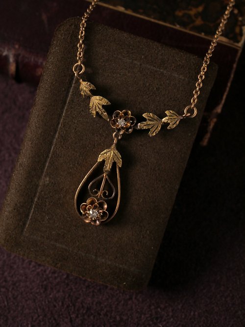 鑲珹古董珠寶 1890s 美國 鑽石雙色金雛菊垂墜項鍊