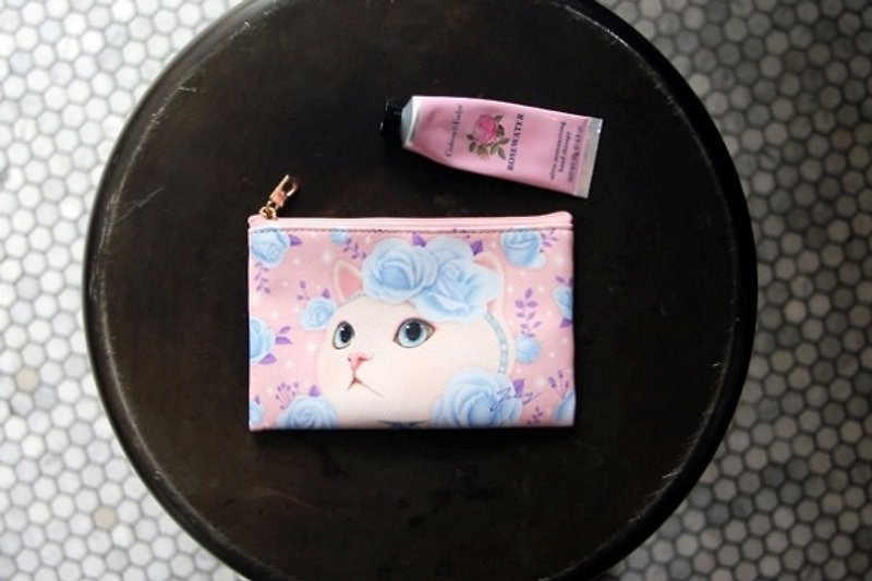 Jetoy, sweet cat card passport purse _Blue rose J1609206 - กระเป๋าใส่เหรียญ - วัสดุอื่นๆ สีน้ำเงิน