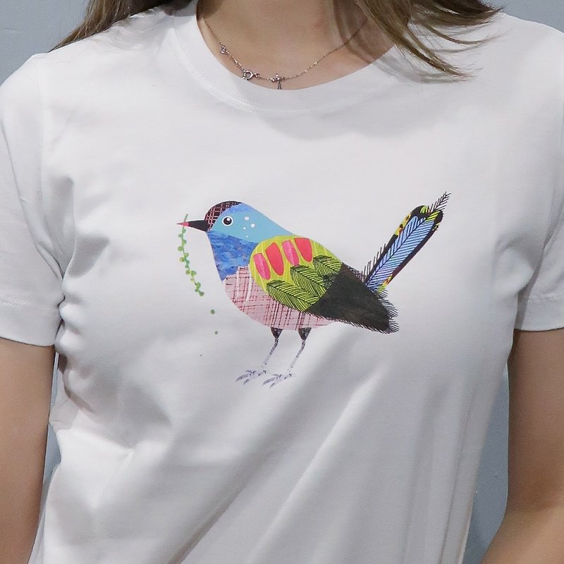 鳥系列-純棉女版T恤 - T 恤 - 棉．麻 白色