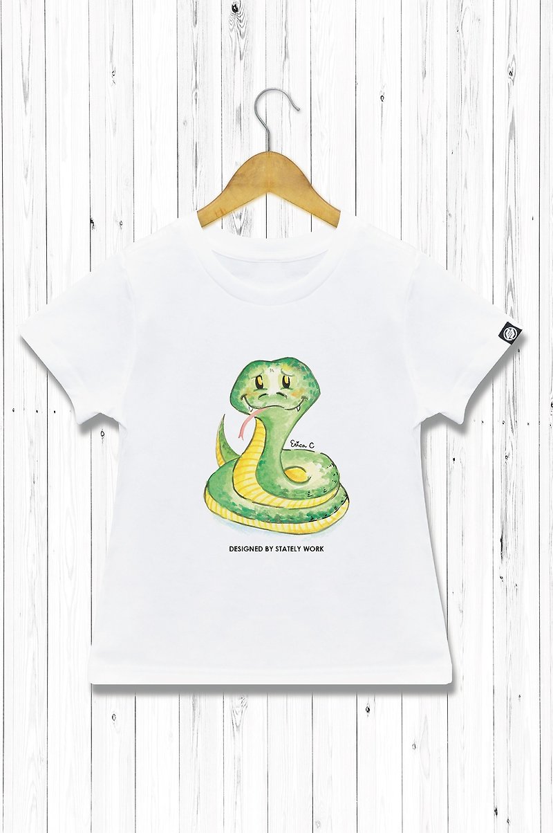 STATELYWORK World-weary Zodiac-Snake-Boys and Girls White T-shirt - Tops & T-Shirts - Cotton & Hemp White
