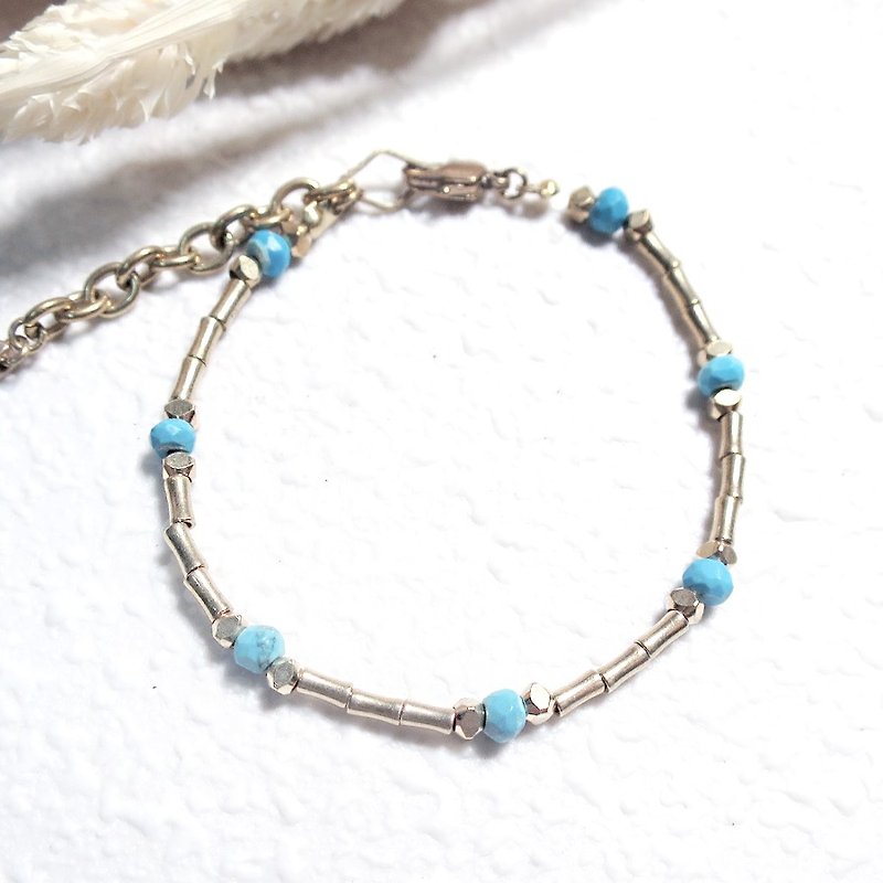 ♦ ViiArt ♦ stars - turquoise ♦ blue turquoise bracelet brass chain birthday gift for sister - สร้อยข้อมือ - โลหะ สีทอง