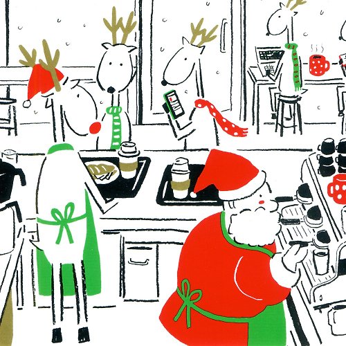 miju 米豬 聖誕卡-米豬2022聖誕老人與麋鹿日常明信卡11號: 咖啡時光