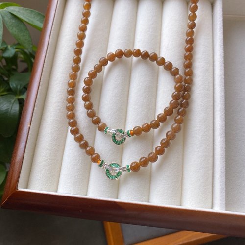 Angel's tears 天使之淚 Jewelry Design 6mm天然和田玉/和闐玉-新疆糖玉 雙扣純銀配件 設計單圈手串+項鍊