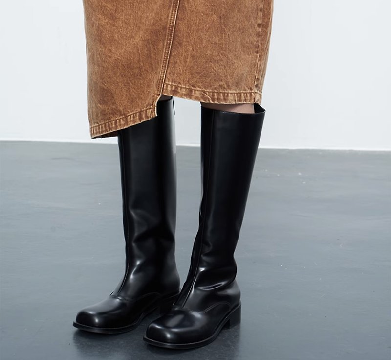 EXTERNALIZE split mid-calf slip-on cowhide boots - Women's Boots - Genuine Leather Black
