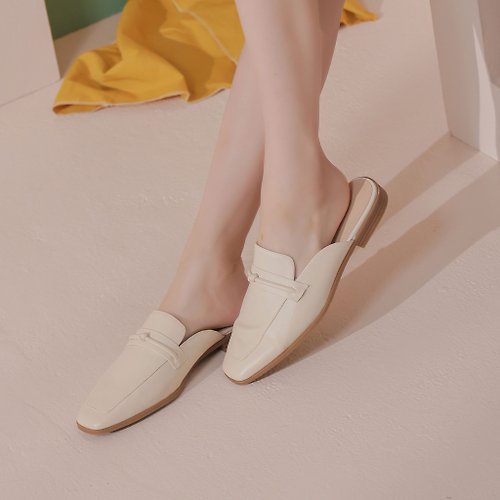 NO216 優雅結繩-拖鞋式穆勒鞋-米白色