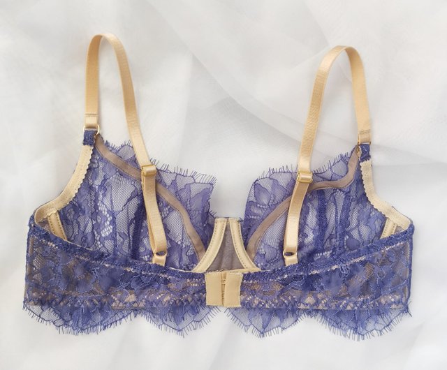 パープルレースブラ - ブルーカラーランジェリー - セクシーシアー