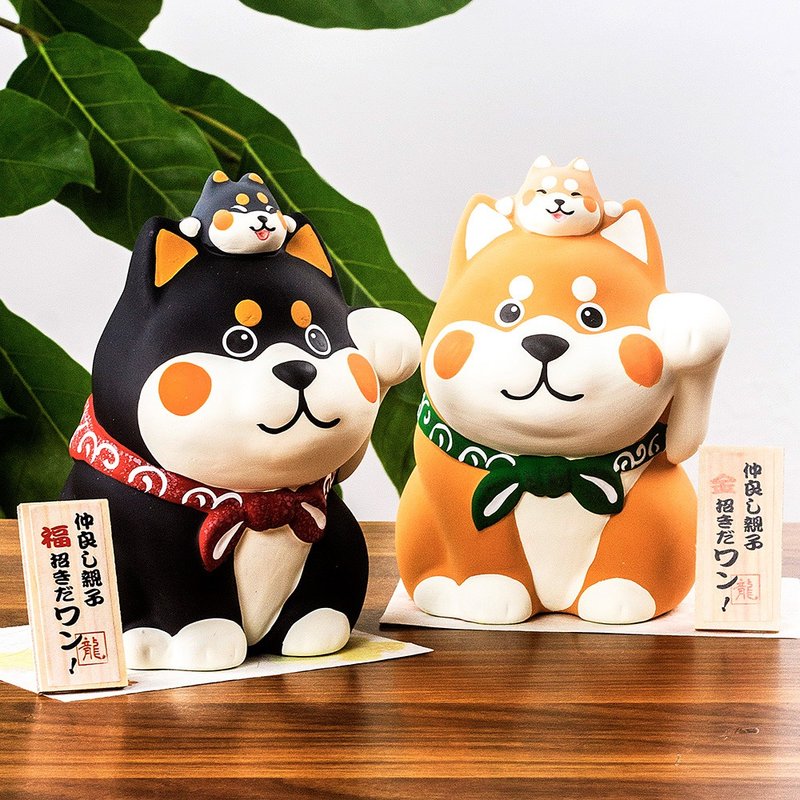 Japanese Kyoto dragon and tiger make Shiba Inu cartoon Wangcai dog piggy bank ceramic creative decoration opening birthday gift - กระปุกออมสิน - ดินเผา 