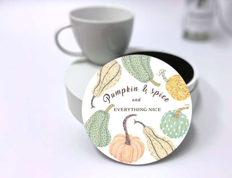 插畫陶瓷吸水杯墊—南瓜(白底) - 杯墊 - 瓷 