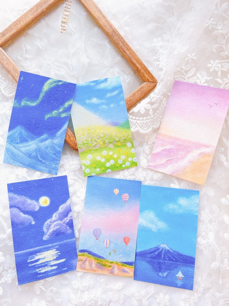 pastel painting art gift card sky sunset aurora fuji mountain travel - การ์ด/โปสการ์ด - กระดาษ หลากหลายสี