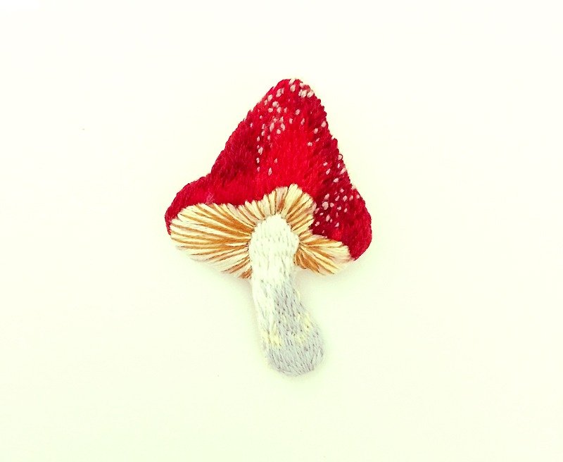 Summer harvest. Dwarf embroidery mushroom pinch brooch - Brooches - Thread Red