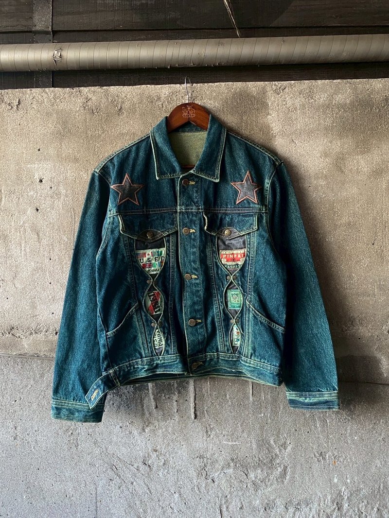 --兩光師選物--刺繡拼布牛仔外套 - 男夾克/外套 - 其他材質 藍色