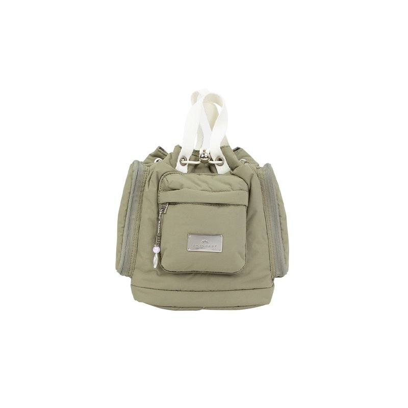 【DOUGHNUT】6.5-inch water-repellent diagonal/side/back small bucket bag - Army Green HZ - กระเป๋าเป้สะพายหลัง - ไนลอน สีเขียว